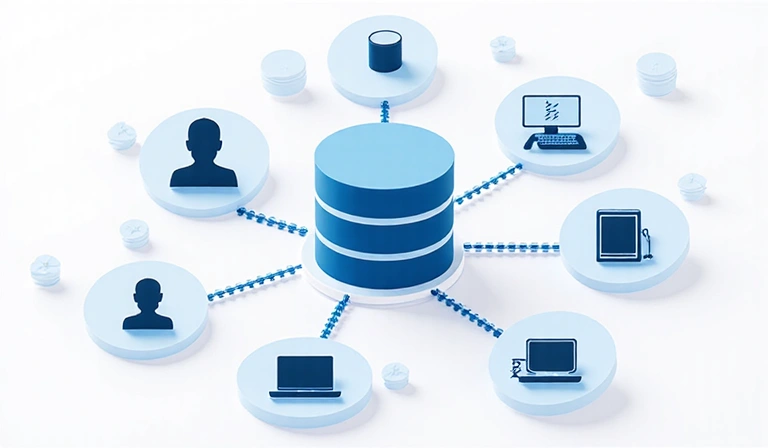 Data collection illustration showing various types of information being gathered